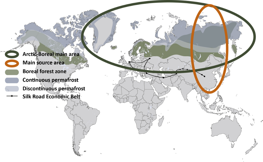 PEEX map borealforest permafrost circles Steph SilkRoadm